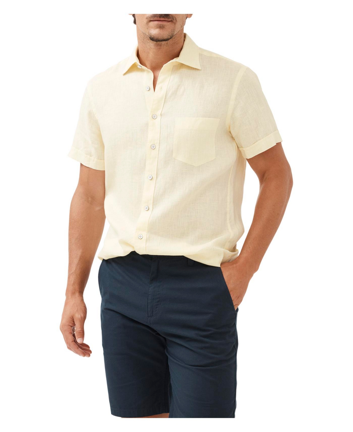 Men's Ellerslie Sports Fit Short Sleeve Linen Shirt - Sorbet yellow