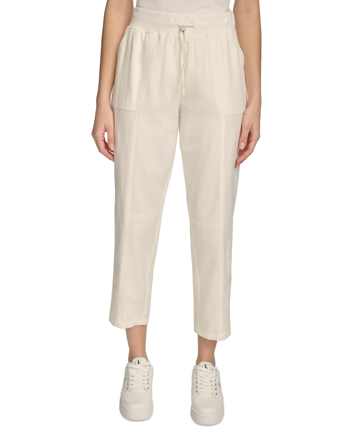 Shop Calvin Klein Women's Drawstring Cotton Pants In Soft White