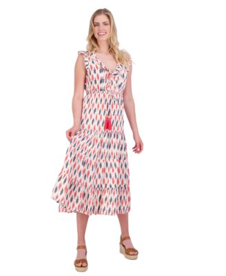 open lace back dress Rosalyn Abstract Rose Print Maxi Dress - Cream/REd main image 0