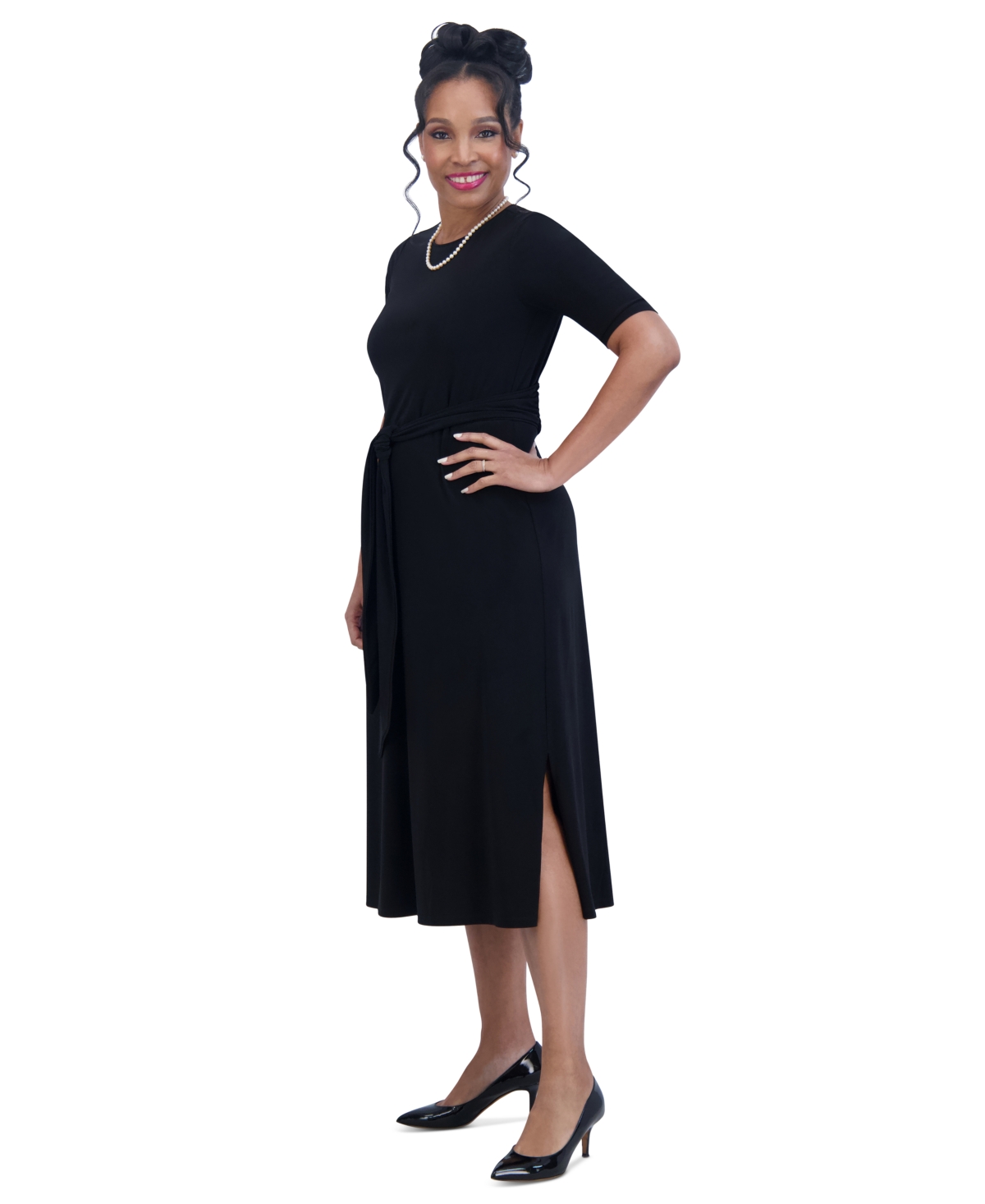 Shop Kasper Women's Contrast-trim Short-sleeve Midi Dress In Black
