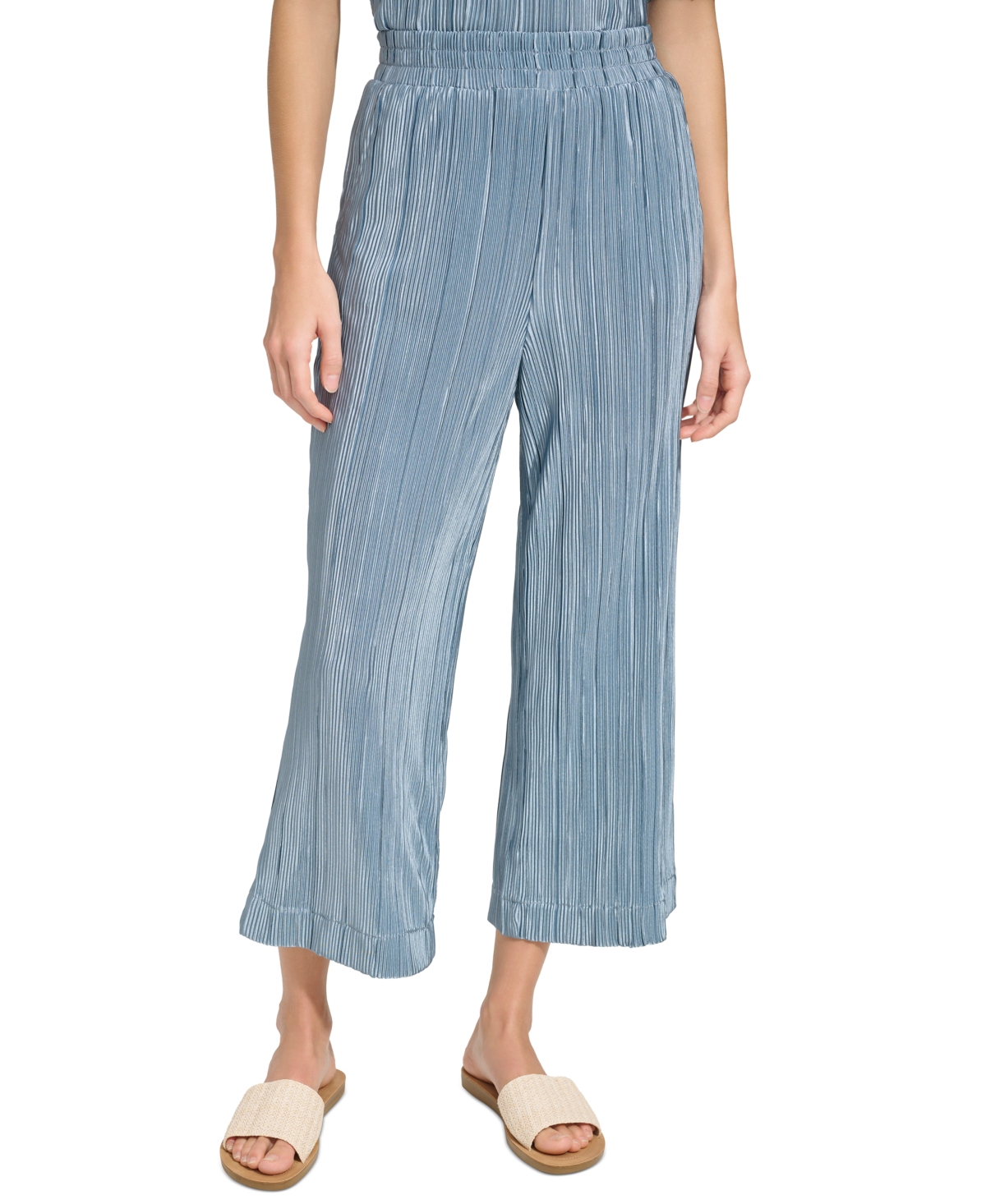 Shop Marc New York Andrew  Women's High-rise Pull-on Plisse Crop Pants In Faded Denim