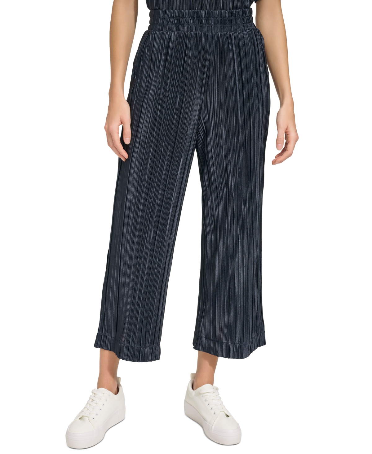 Shop Marc New York Andrew  Women's High-rise Pull-on Plisse Crop Pants In Ink