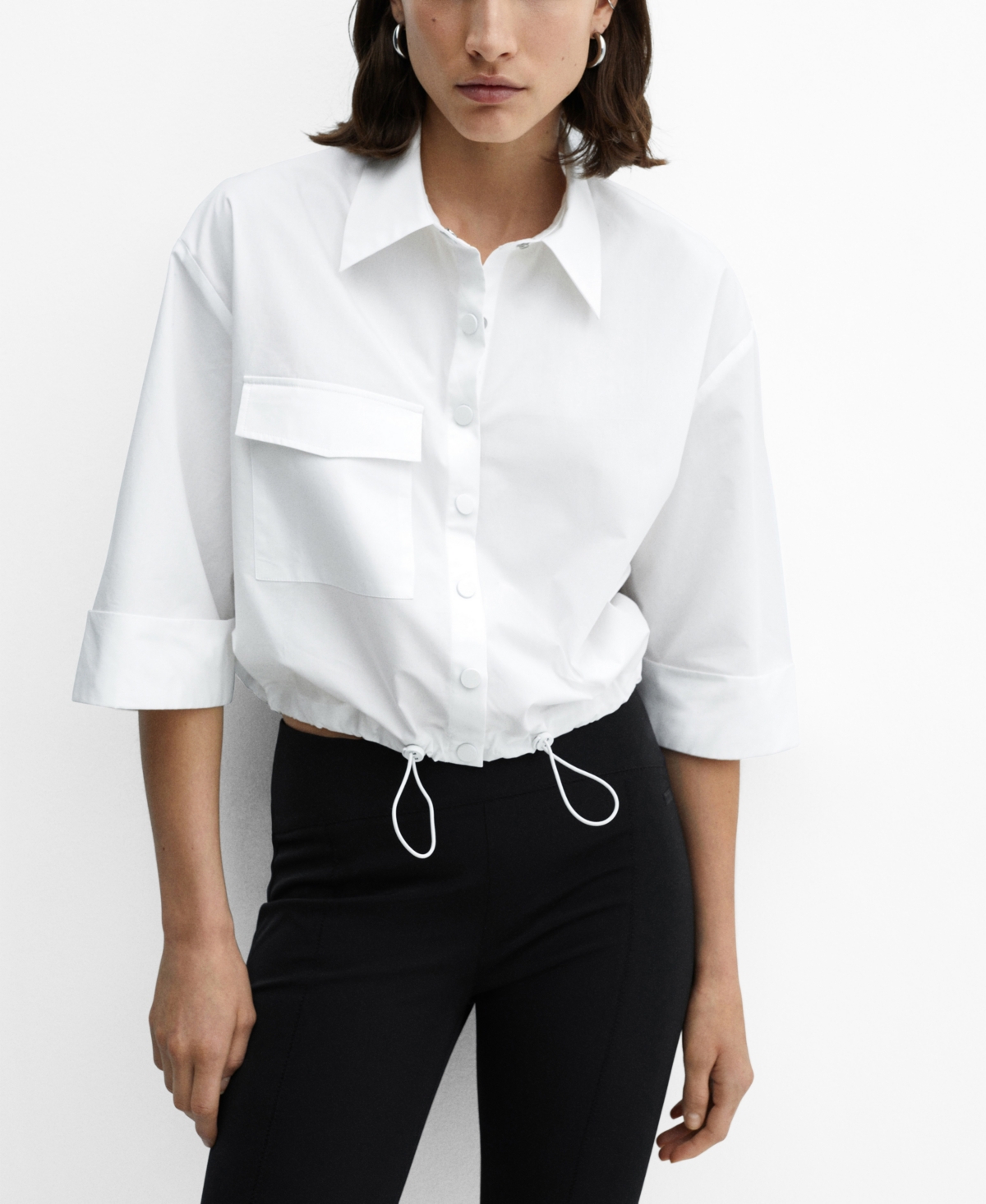 Women's Adjustable Hem Cotton Shirt - White