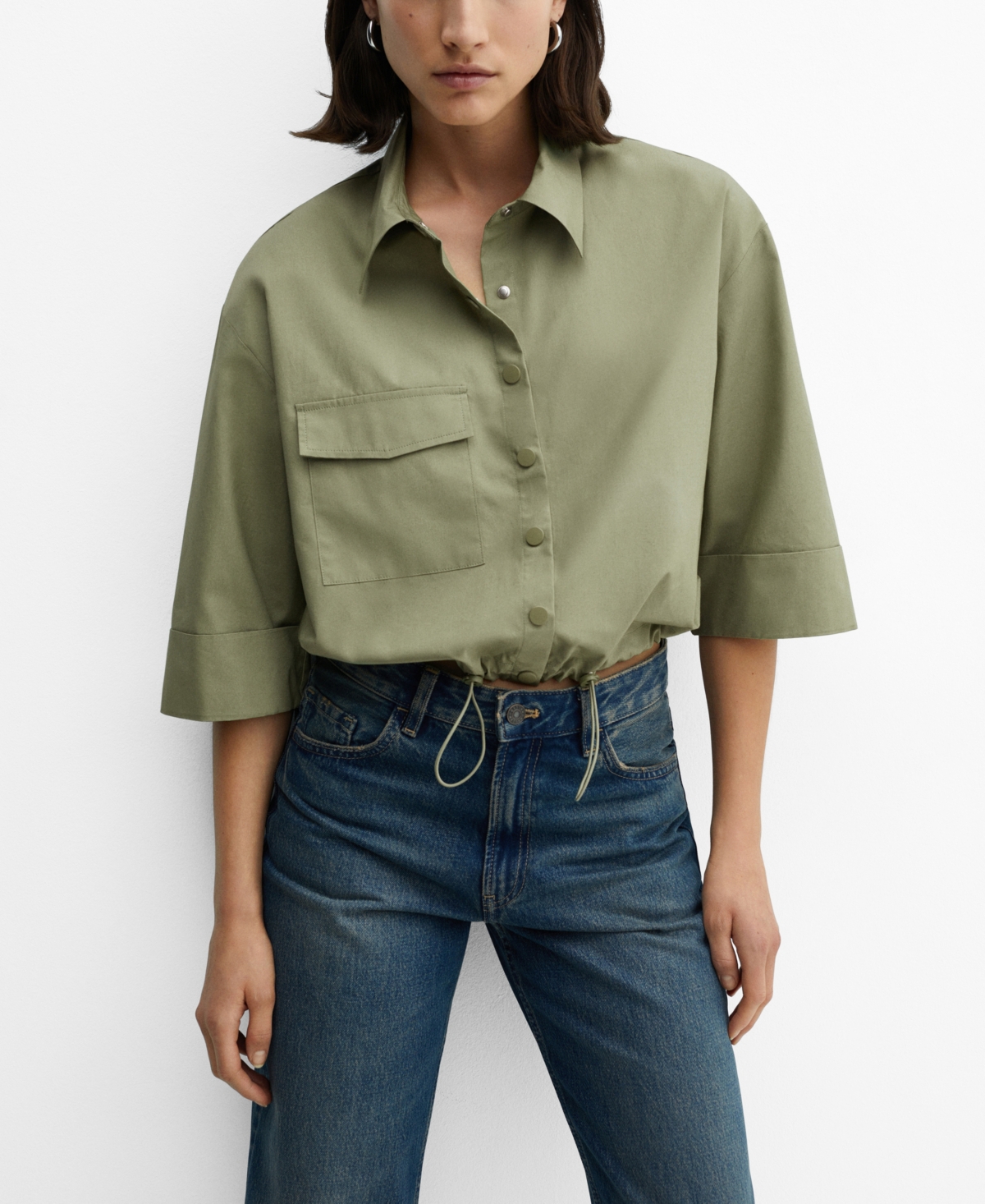 Shop Mango Women's Adjustable Hem Cotton Shirt In Green