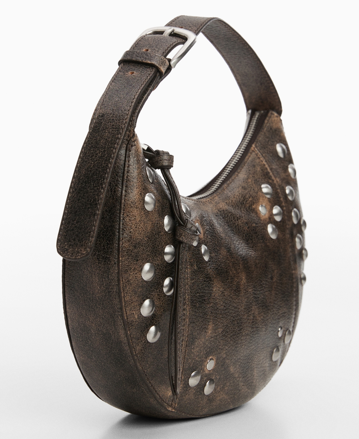 Shop Mango Women's Stud Leather Bag In Charcoal