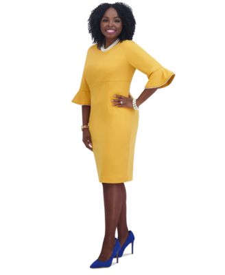 Kat Elbow-Sleeve Ruffled-Cuff Dress