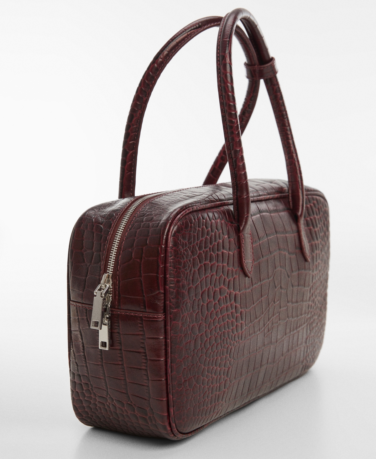 Mango Women's Rectangular Leather Handbag In Dark Red
