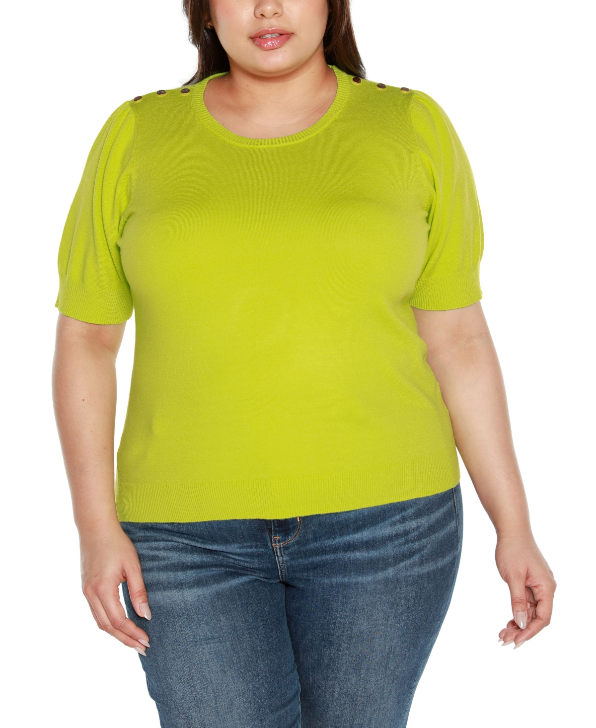 BELLDINI PLUS SIZE RIVET DETAIL PUFF SLEEVE SWEATER 