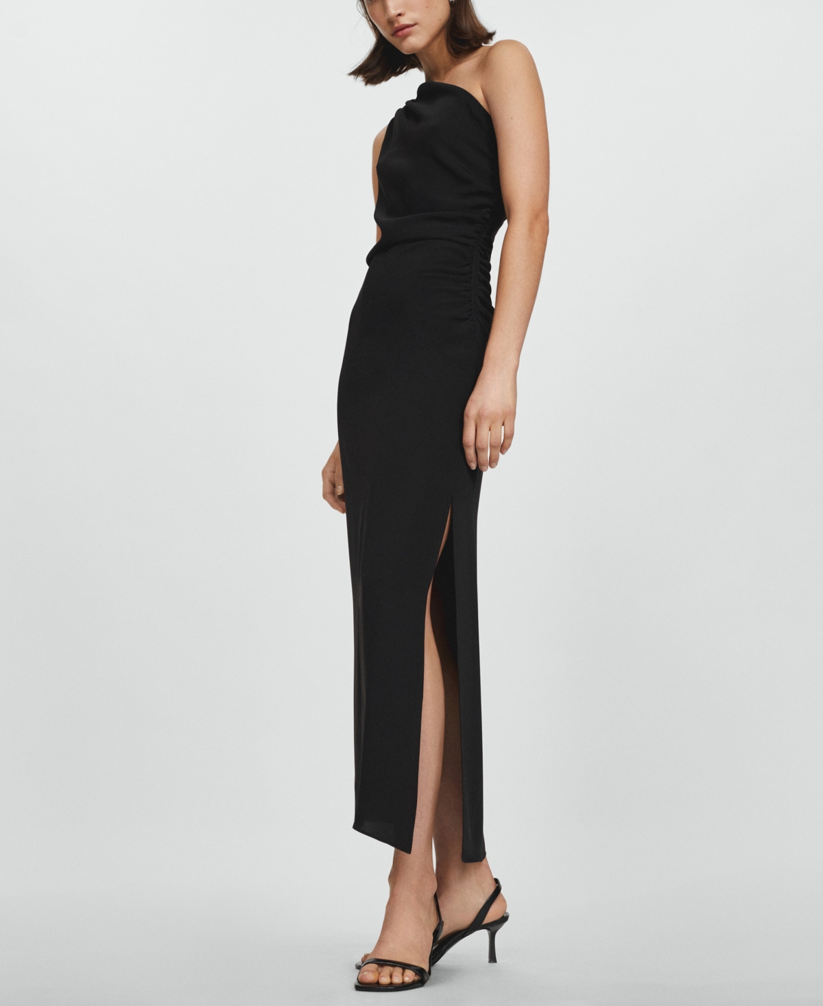 Shop Mango Women's Side Slit Detail Asymmetrical Dress In Medium Bro