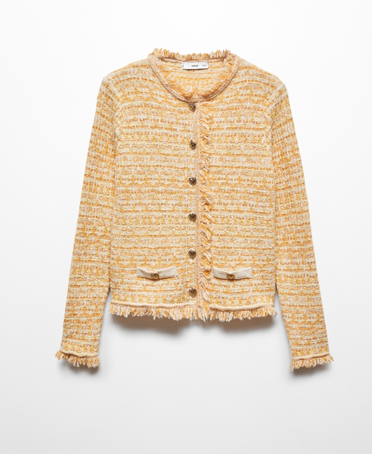 Shop Mango Women's Pocket Tweed Cardigan In Yellow