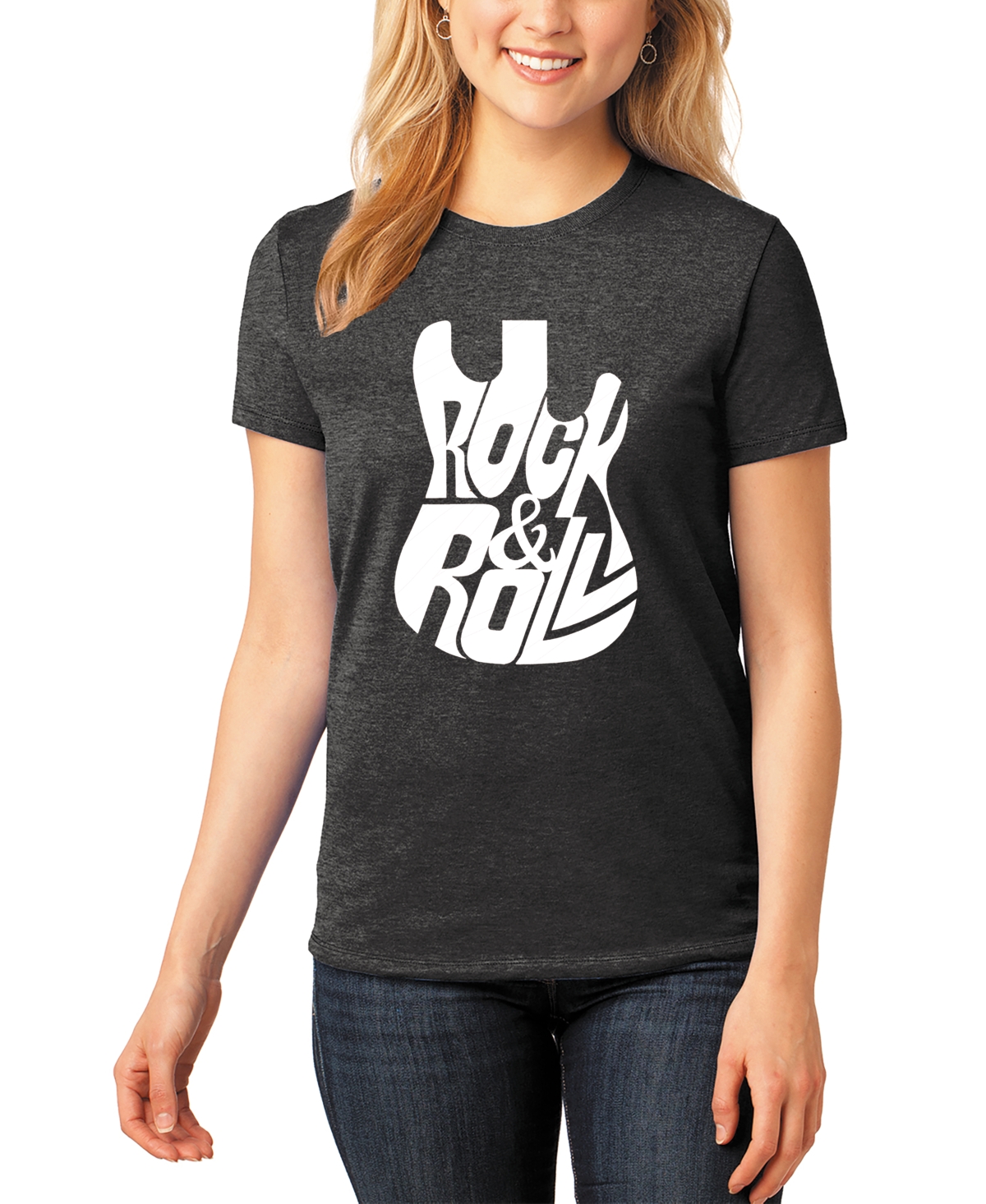 Shop La Pop Art Women's Premium Blend Word Art Rock And Roll Guitar T-shirt In Black
