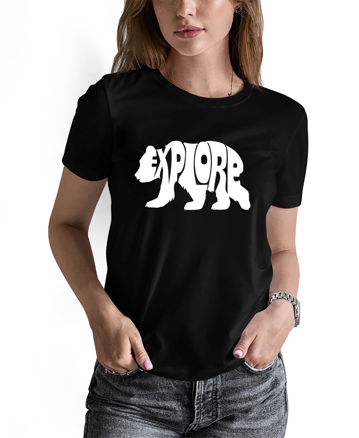 Shop La Pop Art Women's Word Art Explore T-shirt In Black