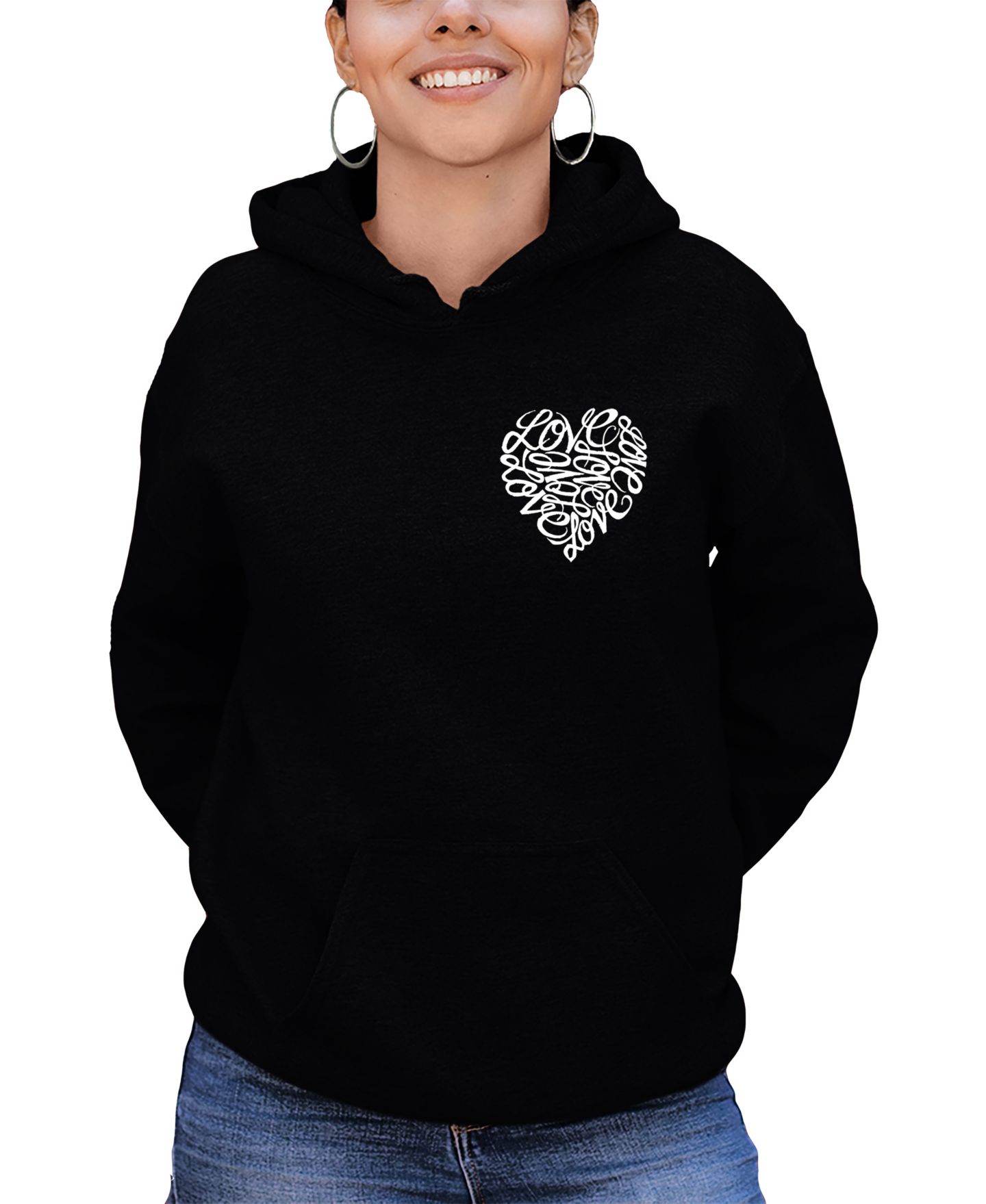 Женское худи LA Pop Art Word Art Cursive Heart Hooded, цвет: Чёрный — фото 1