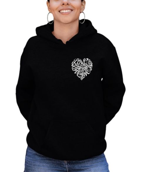 Женское худи LA Pop Art Word Art Cursive Heart Hooded, цвет: Чёрный