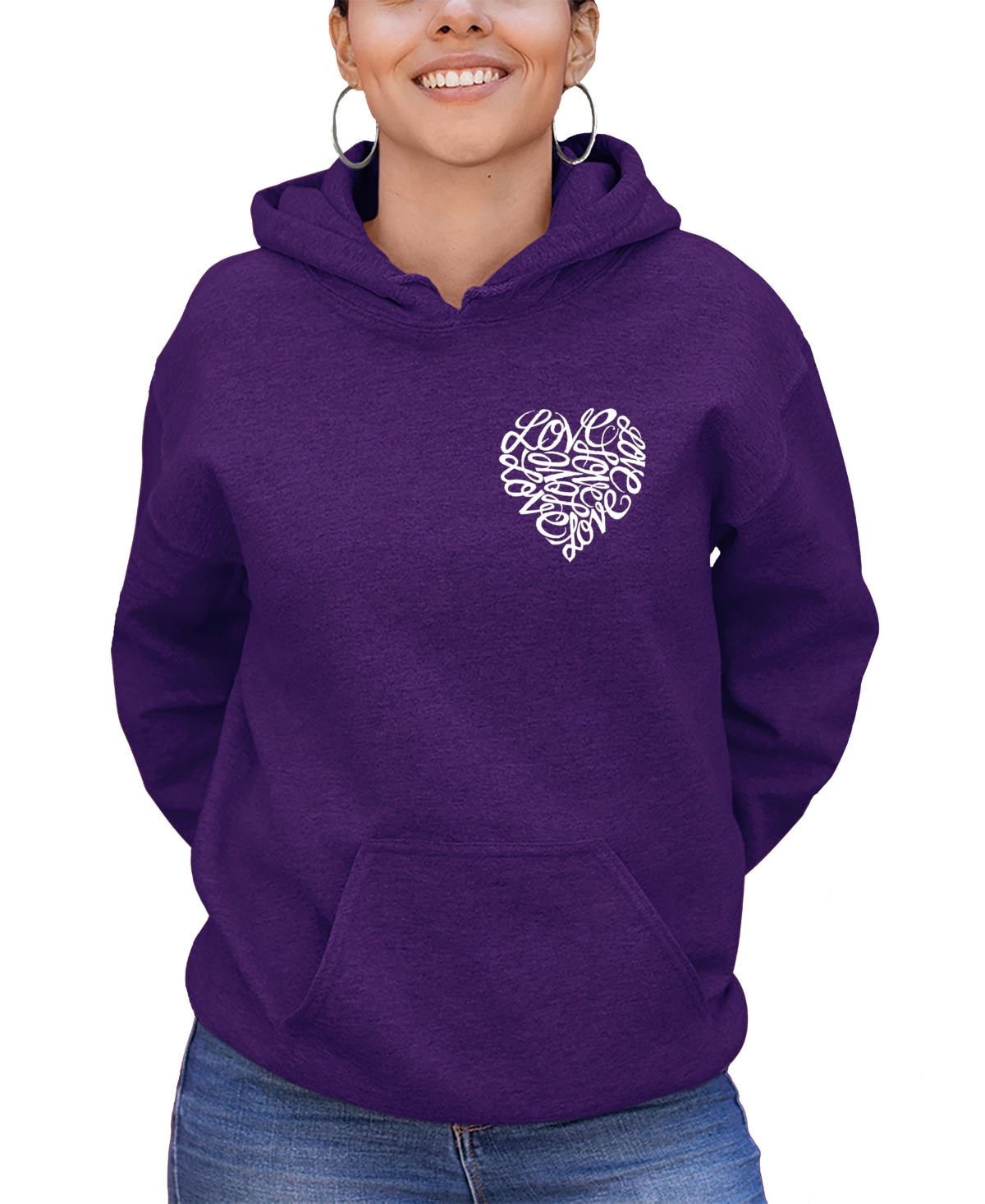 LA POP ART WOMEN'S WORD ART CURSIVE HEART HOODED SWEATSHIRT 