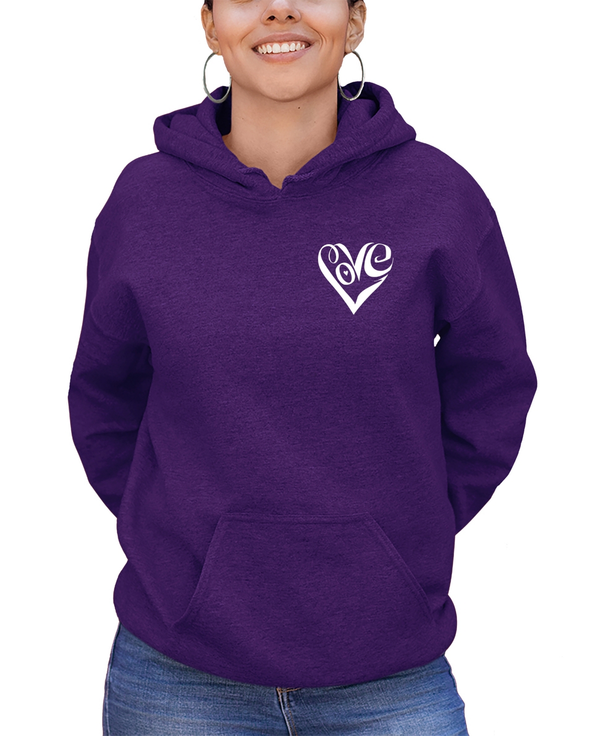 Shop La Pop Art Women's Word Art Script Heart Hooded Sweatshirt In Purple