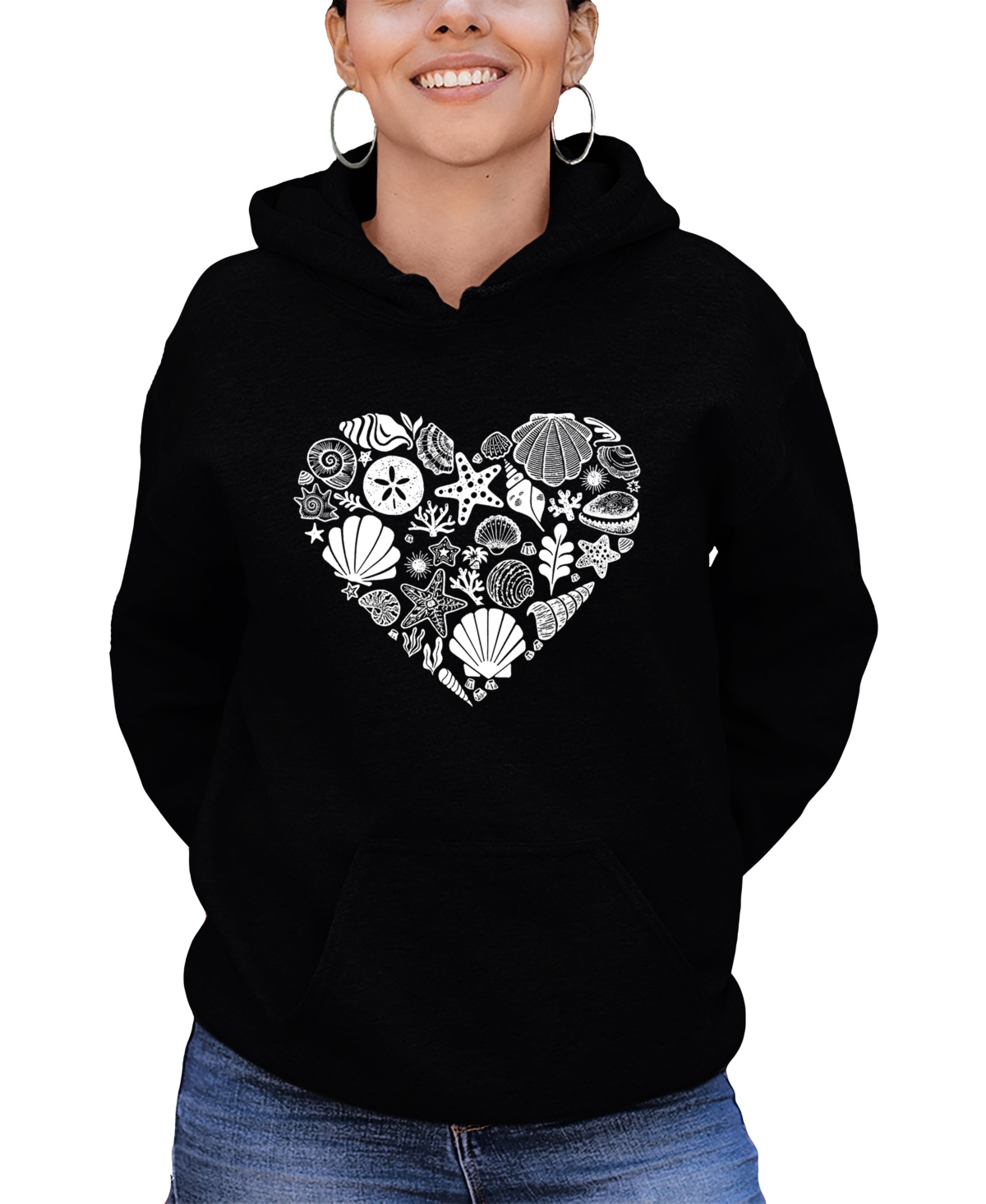 Shop La Pop Art Women's Word Art Seashell Hooded Sweatshirt In Black