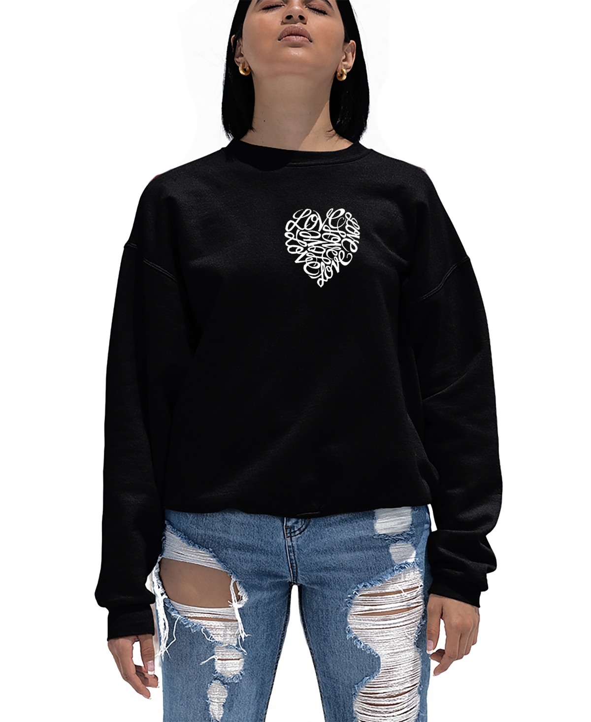 Shop La Pop Art Women's Word Art Cursive Heart Crewneck Sweatshirt In Black