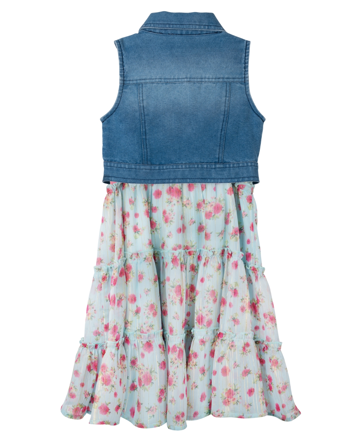 Shop Rare Editions Toddler & Little Girls Denim Vest Dress Outfit With Necklace, 3 Pc In Aqua