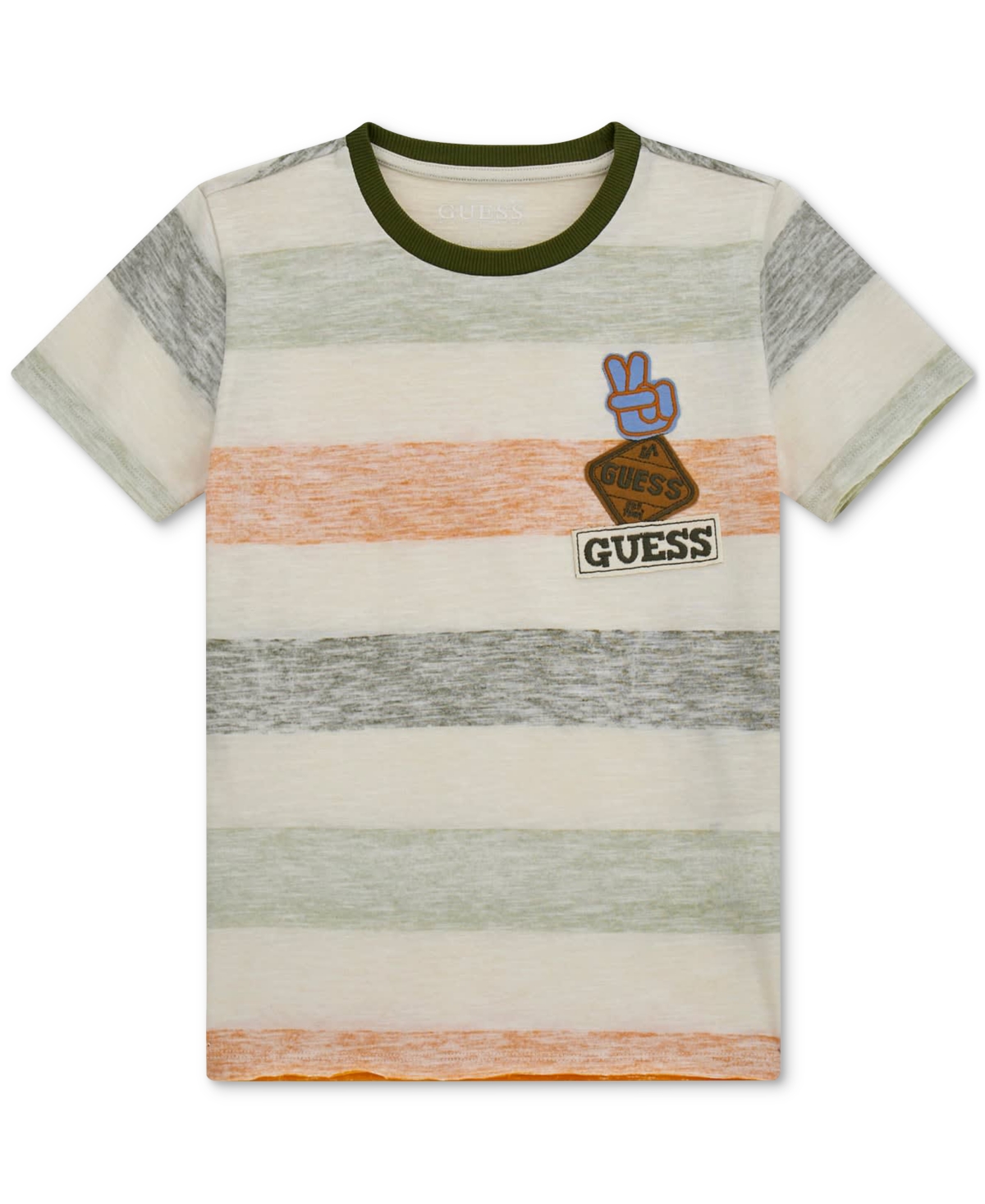 Shop Guess Big Boys Striped Cotton Logo Applique T-shirt In Sg-open