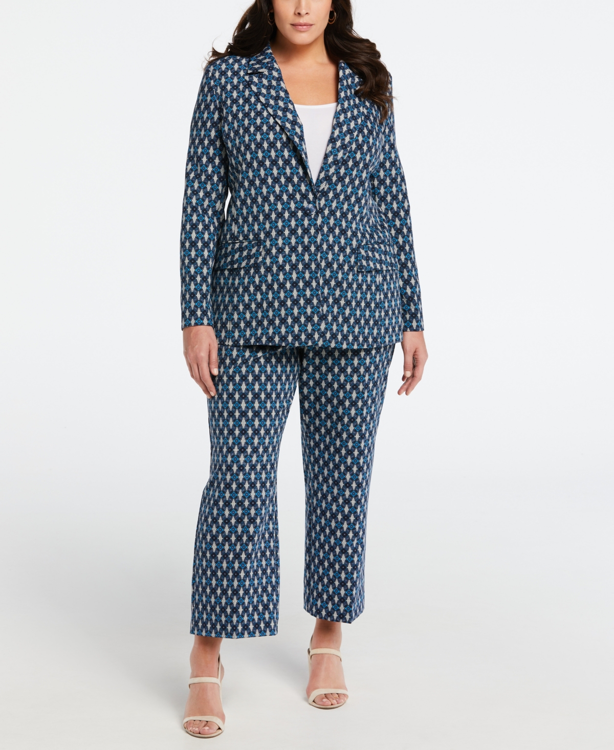 Ella Rafaella Plus Size Lined Medallion Print Single Breasted Blazer