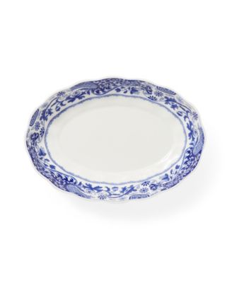 Blue Italian Brocato Oval Fluted Dishes, Set of 2
