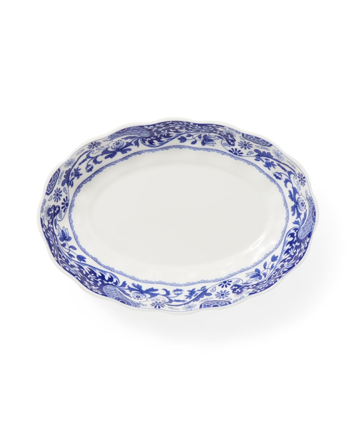 Spode Blue Italian Brocato Oval Fluted Dish Set Of 2 In Blue
