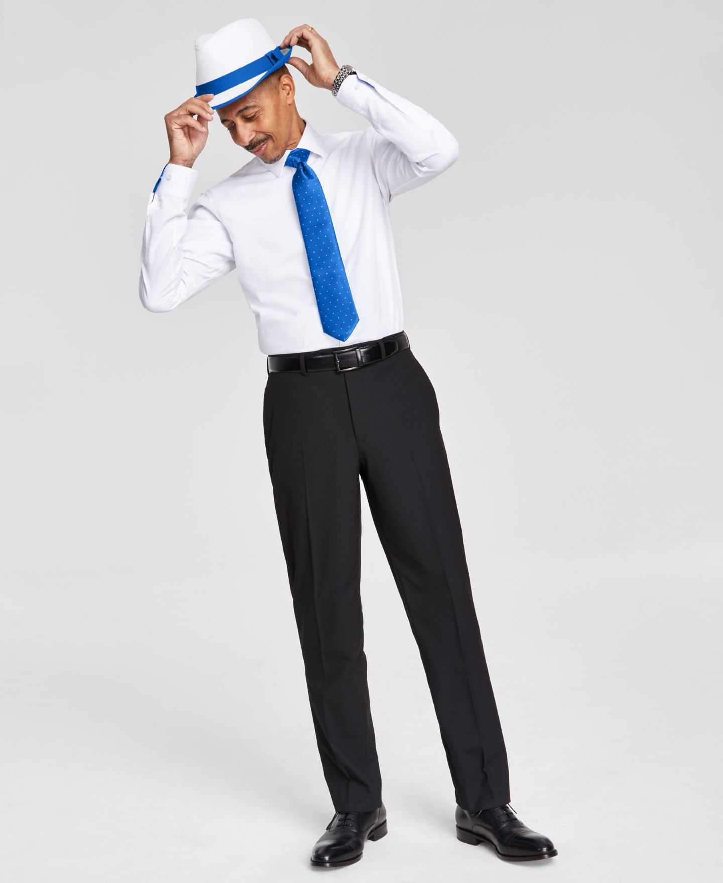 Мужская рубашка Tayion Collection Slim-Fit Blue Trim Solid Dress Shirt, цвет: Белый / Синий — фото 2