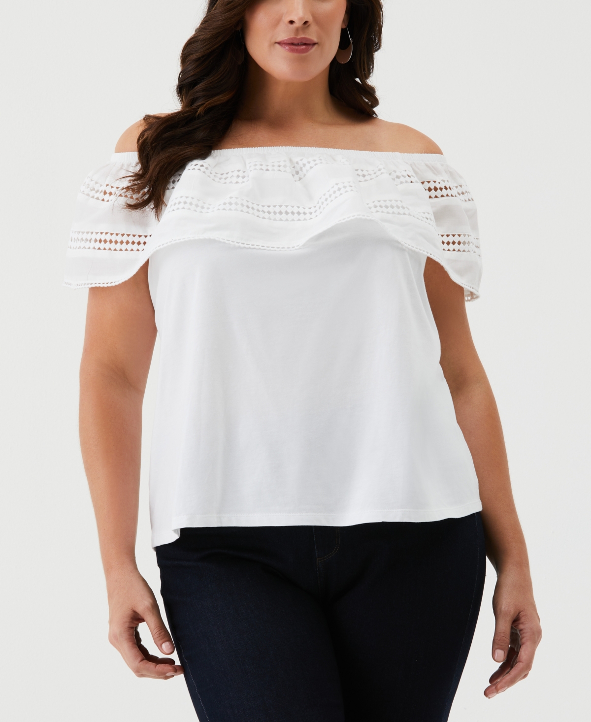 Shop Ella Rafaella Plus Size Embroidered Off The Shoulder Top In White