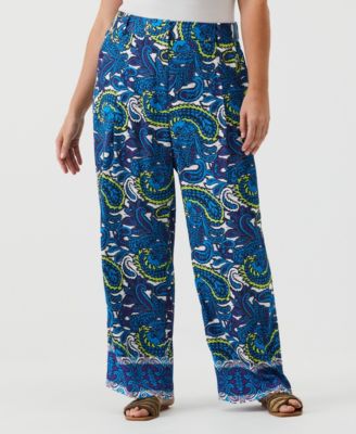Plus Size Paisley Print High Rise Wide Leg Pant