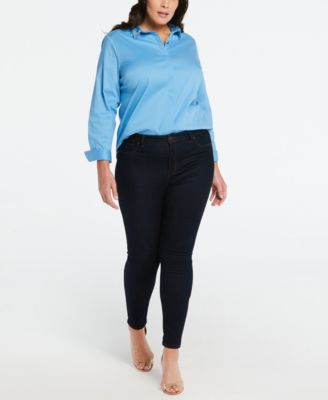 Plus Size Ruched Sleeve Embellished Collar Blouse