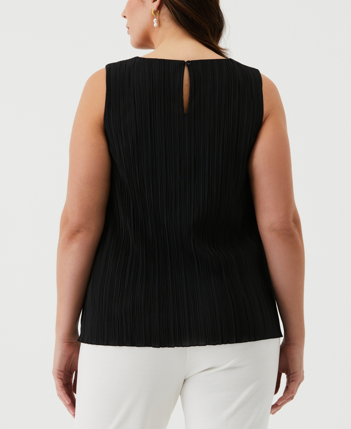 Shop Ella Rafaella Plus Size Lined Sleeveless Plisse Top In Black