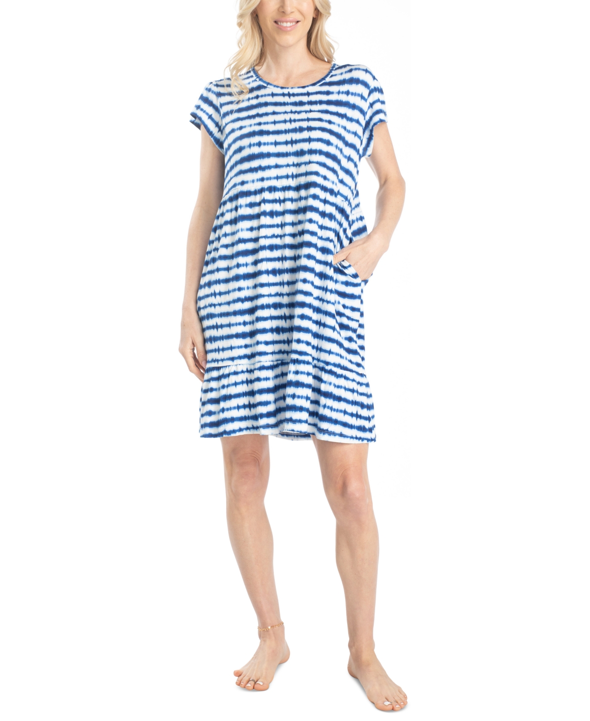 Shop Muk Luks Women's Daydream Tiered Sleep & Lounge Dress In Ink Stripe