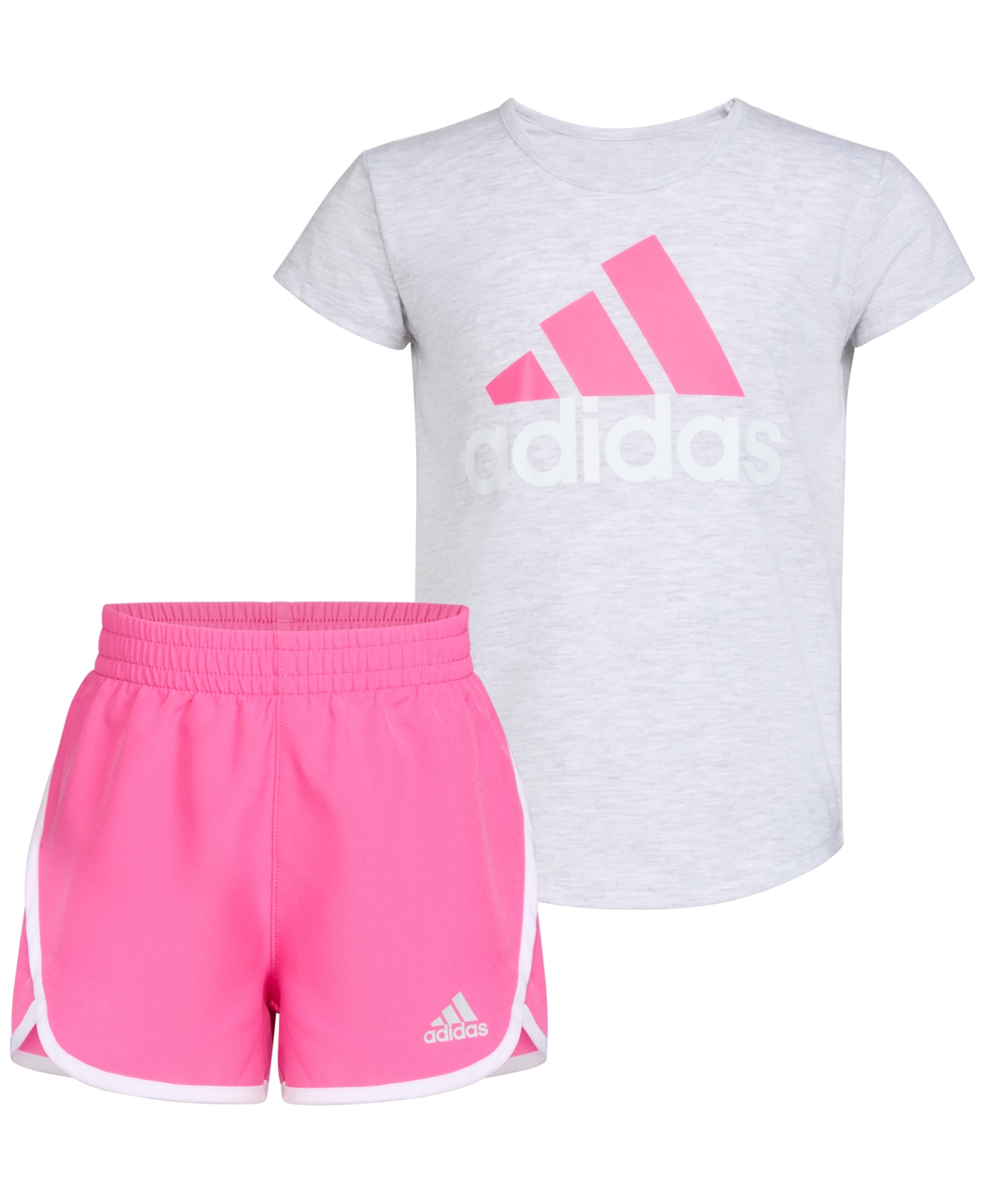adidas Toddler & Little Girls Essential Heather T-Shirt & Woven Shorts, 2 Piece Set