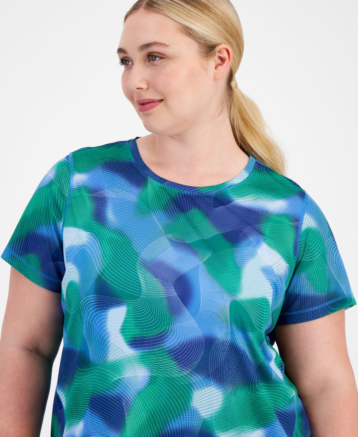 Id Ideology Plus Size Birdseye-Mesh Short-Sleeve Top, Created for Macy's