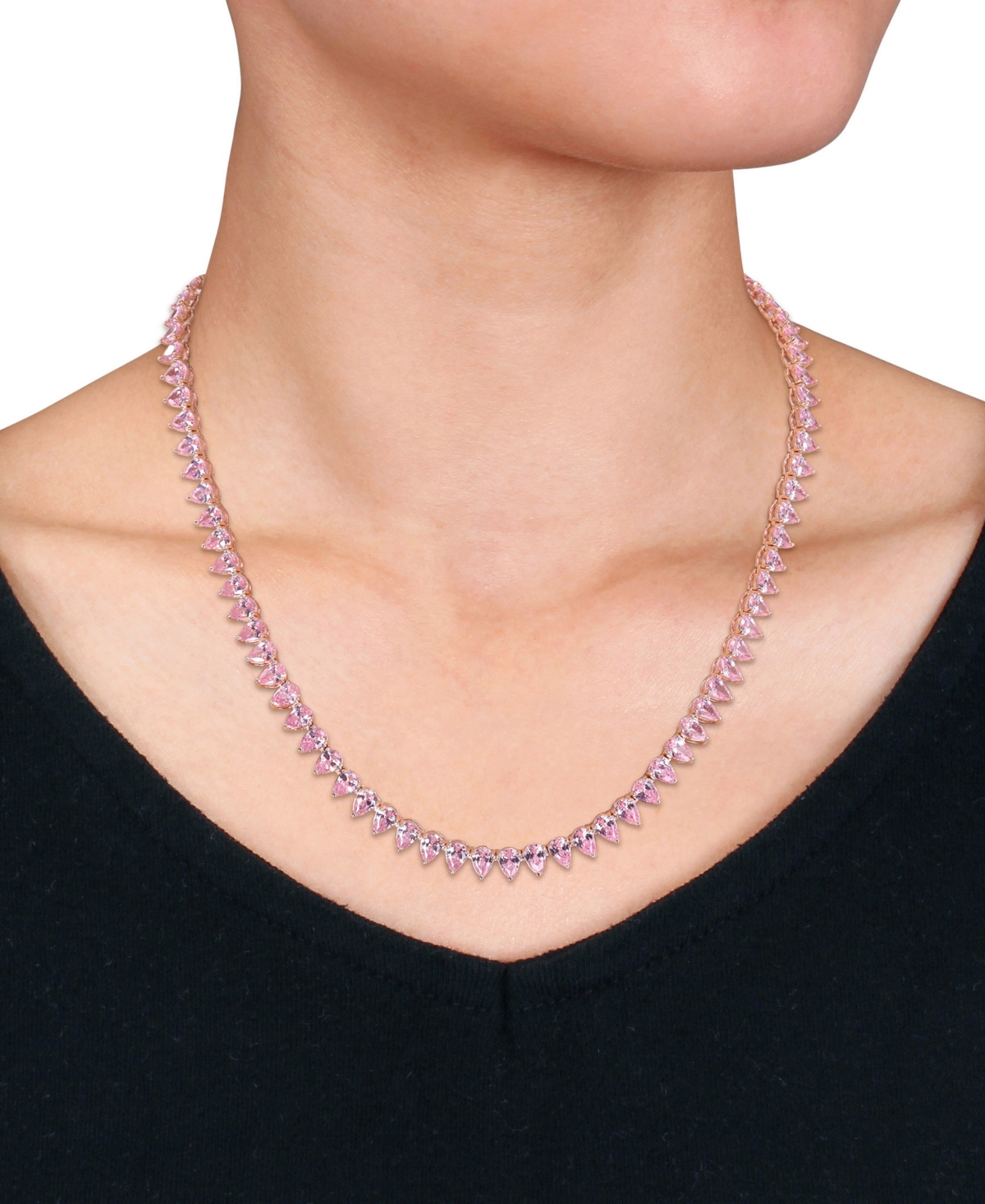 MACY'S LAB-GROWN PINK SAPPHIRE 18" TENNIS NECKLACE (35 CT. T.W.) IN ROSE-PLATED STERLING SILVER 