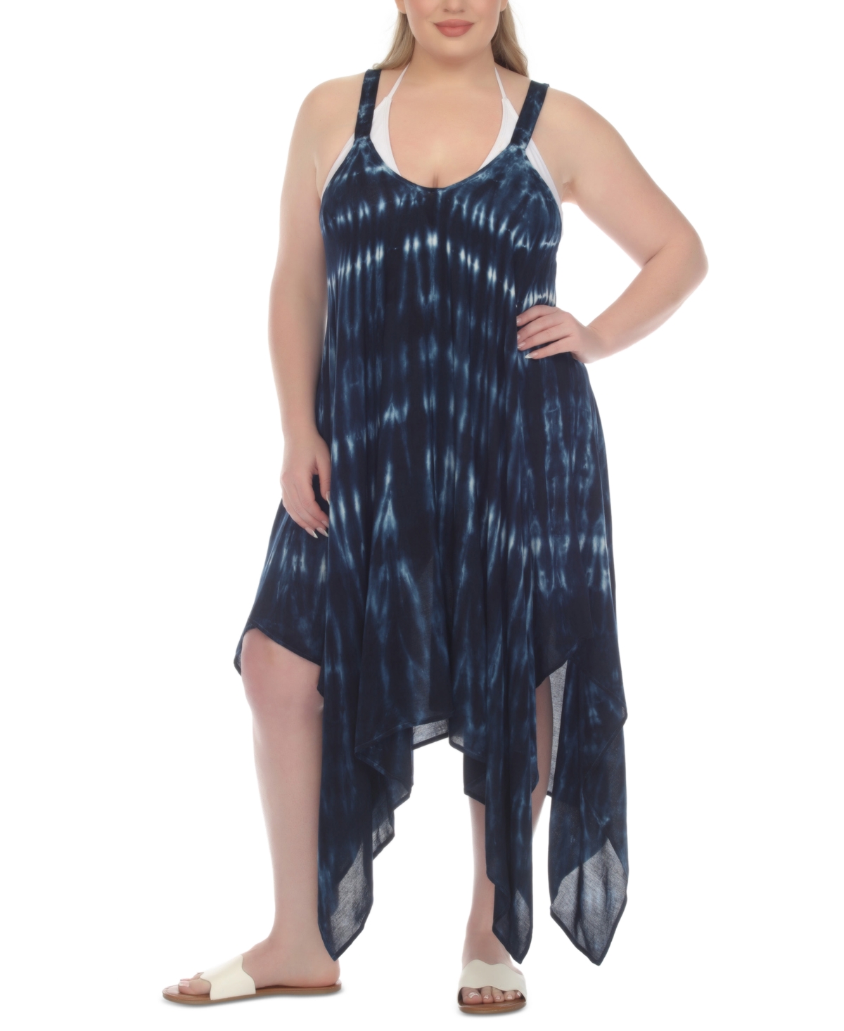 Shop Raviya Plus Size Tie-dyed Handkerchief Cover-up Midi Dress In Blue Ripple