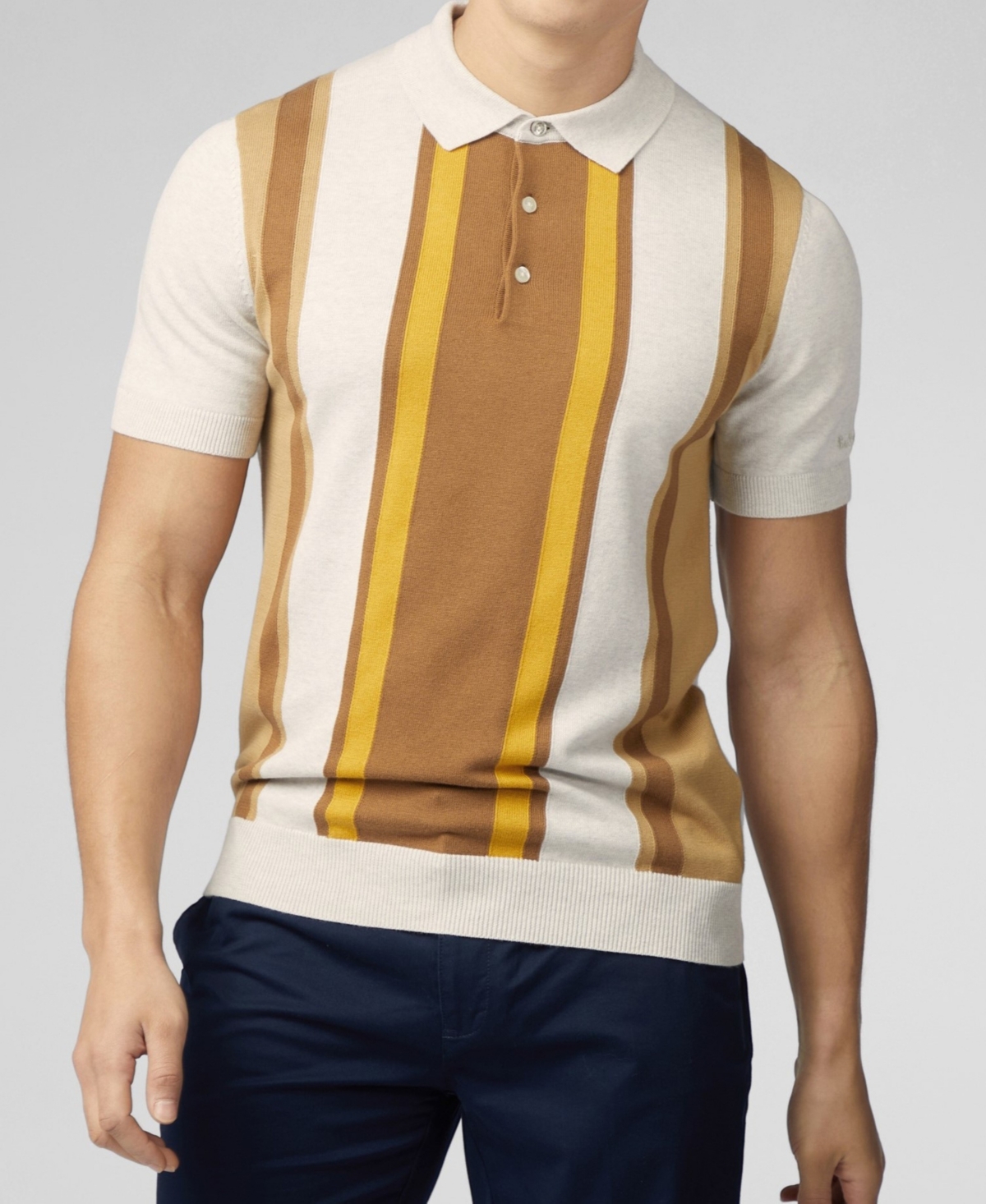 Men's Vertical Stripe Polo Shirt - Ivory
