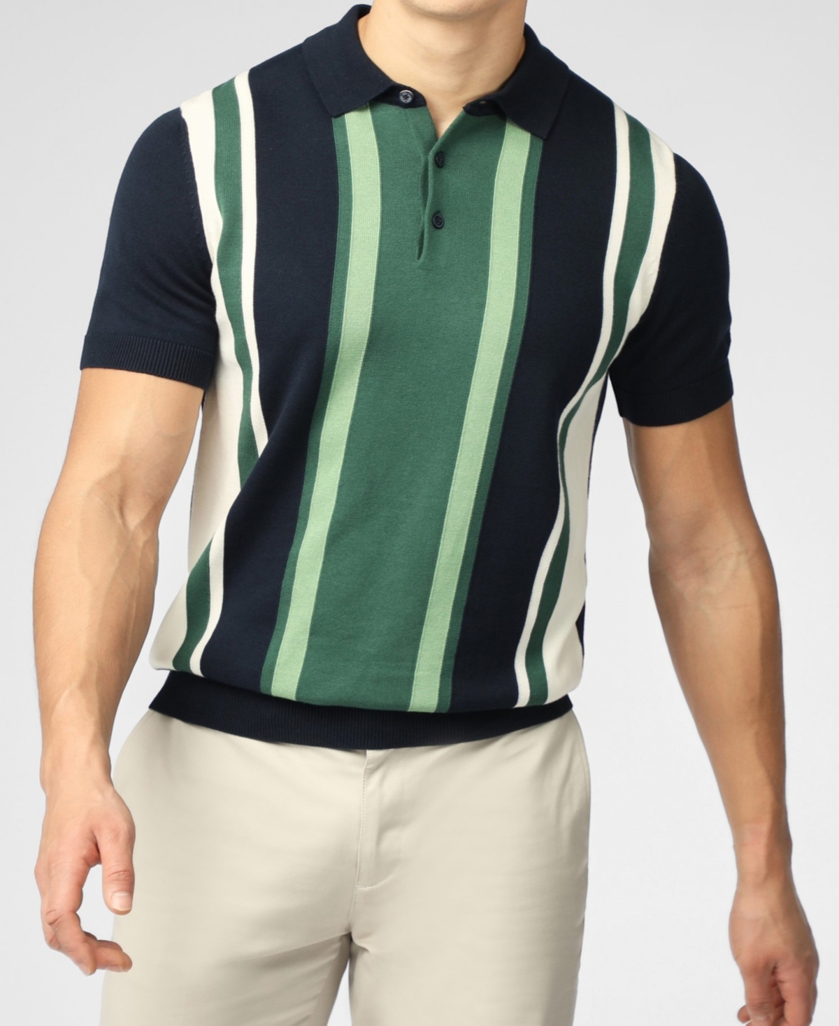 Men's Vertical Stripe Polo Shirt - Ivory