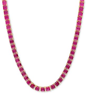 Macy's - Lab-Grown Ruby 18" Tennis Necklace (48-1/2 ct. t.w.) in Gold-Plated Sterling Silver