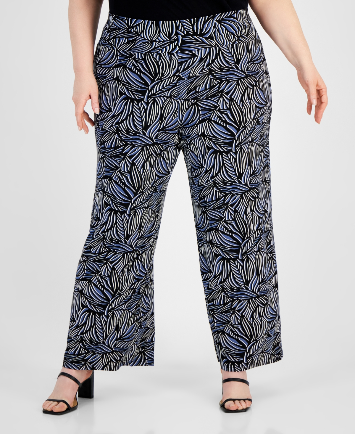 Plus Size High-Rise Pull-On Wide-Leg Pants - Blue Jay/Anne Black