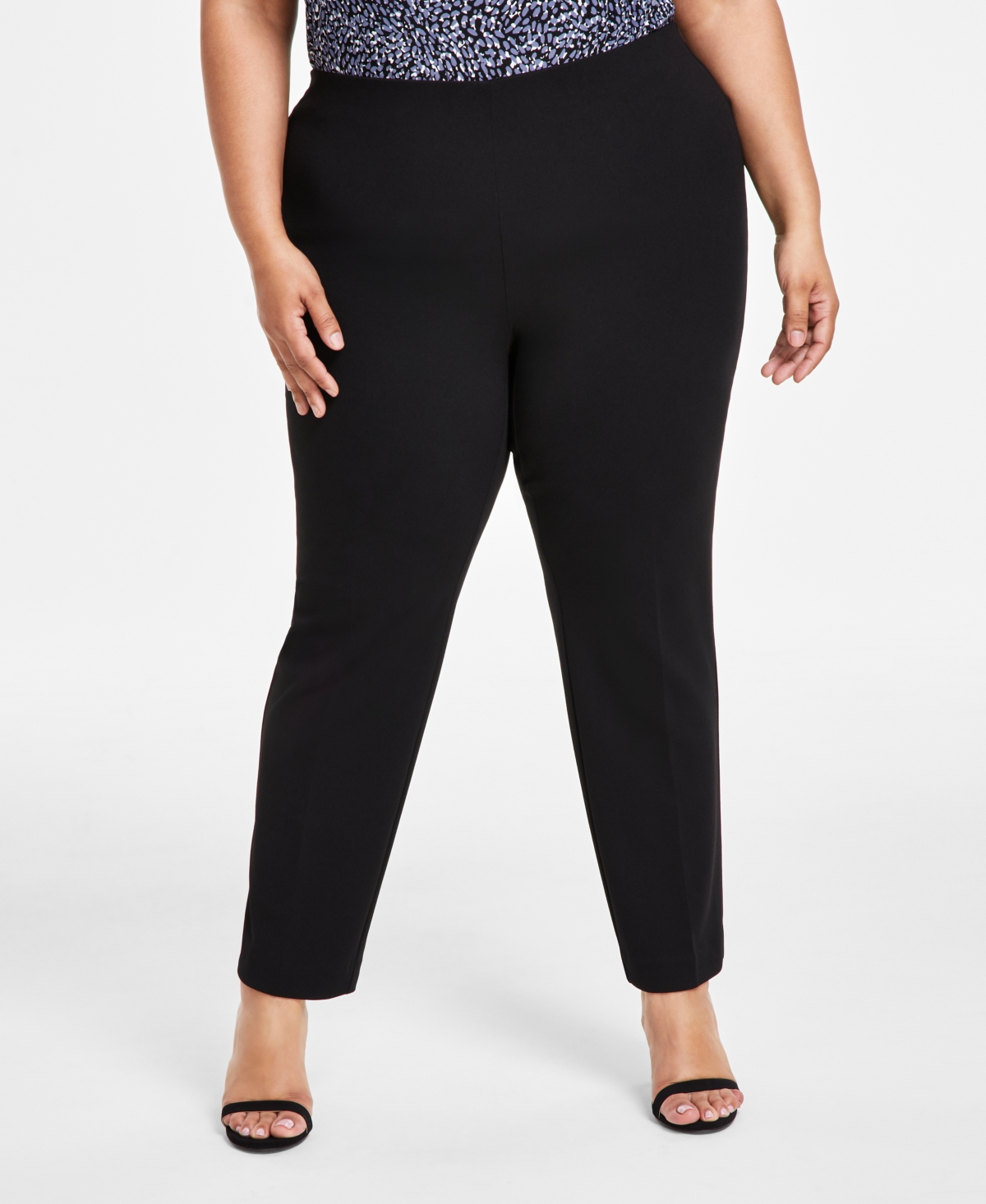 Plus Size Hollywood-Waist Pull-On Ankle Pants - Anne Black