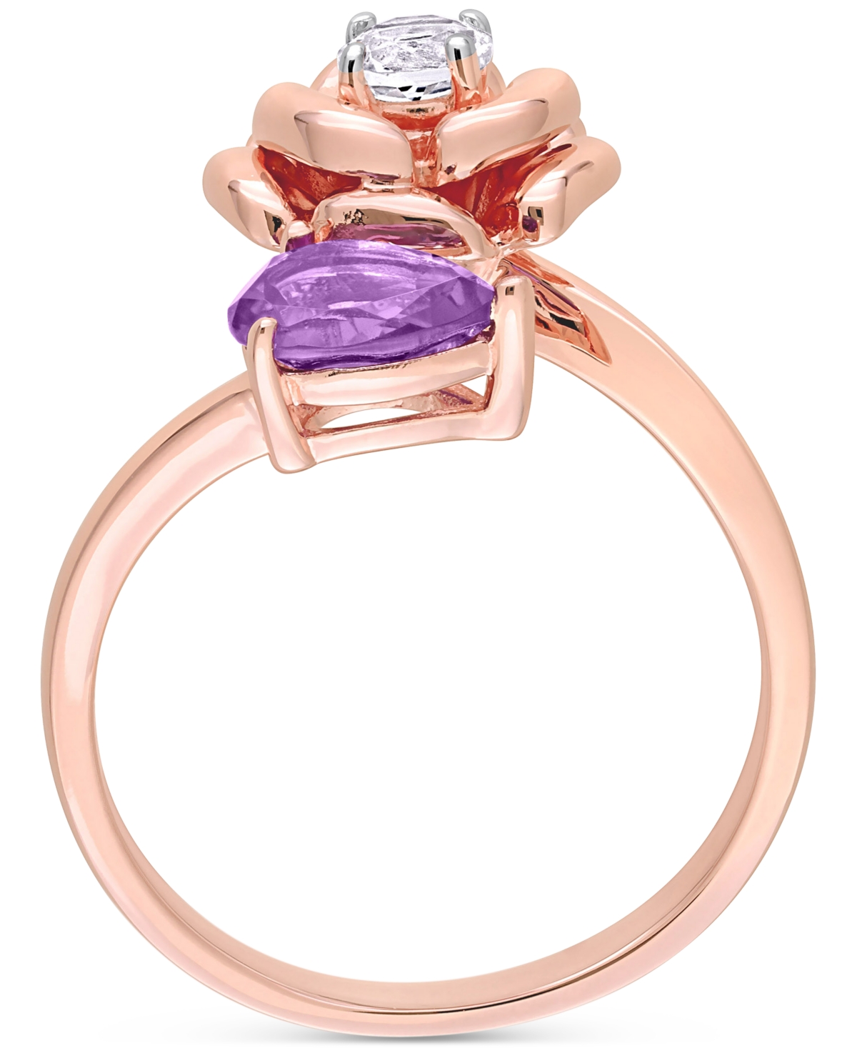 Macy's Amethyst (5/8 Ct. T.w.) & White Topaz (1/3 Ct. T.w.) Rose Bypass Ring In Rose-plated Sterling Silver In Amethyst