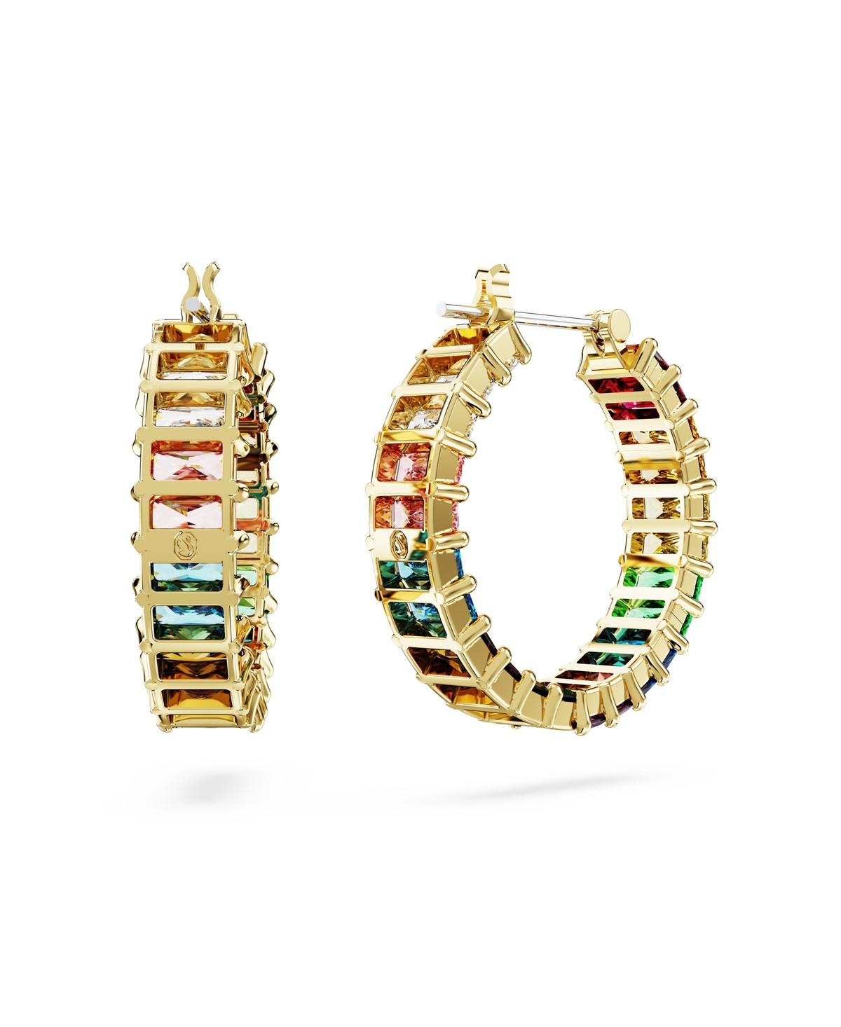 Shop Swarovski Multicolored Baguette Cut Gold-tone Plated Matrix Hoop Earrings