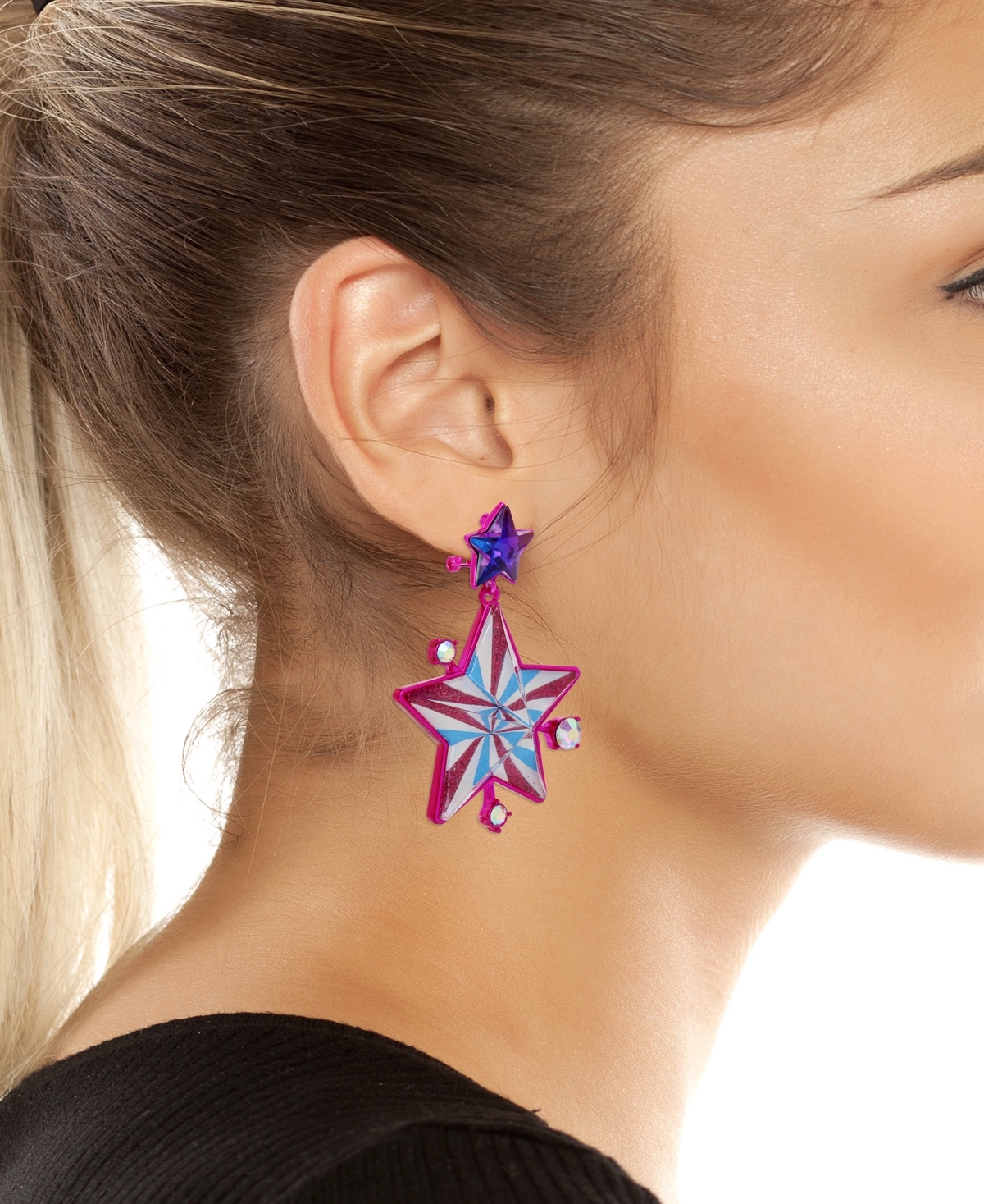Shop Betsey Johnson Faux Stone Festive Star Drop Earrings In Multi
