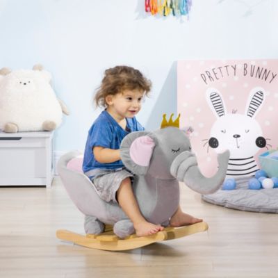 Baby Rocking Horse, Plush Animal Rocker w/ Realistic Sound, Pedals