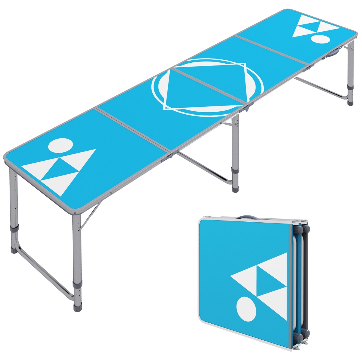 Outsunny Folding Camping Table with Adjustable Legs, Blue and White - Blue and white