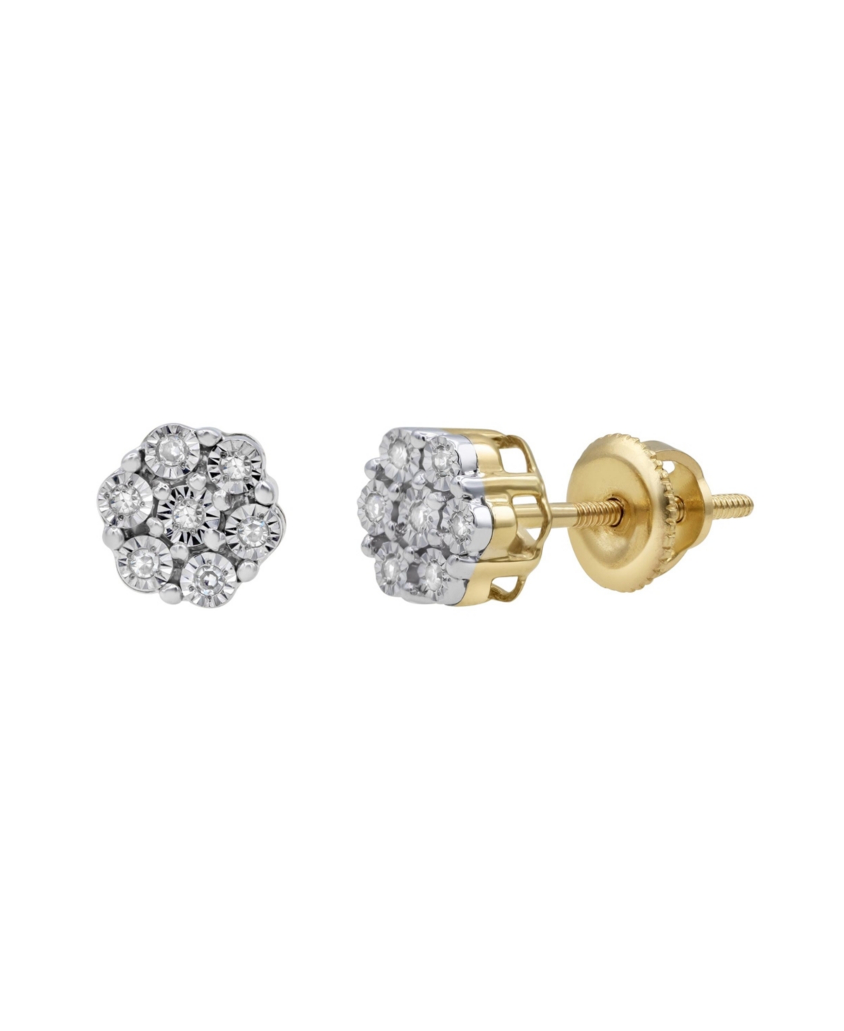 Round Cut Natural Certified Diamond (0.05 cttw) 10k Yellow Gold Earrings Micro Cluster Design - Yellow