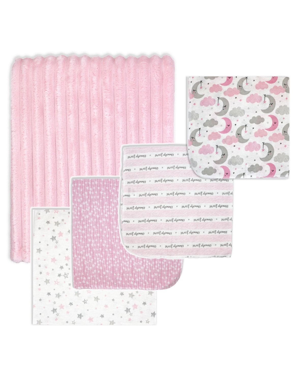 Tendertyme Baby Girls Sweet Dreams Baby Blankets, 5 Piece Gift Set In Pink