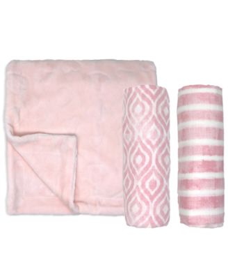Baby Girls Luxury Plush Baby Blankets, 3 Piece Gift Set